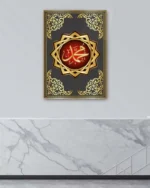 Altın Motifli Kırmızı Muhammed Lafzı Kırılmaz Temperli Cam Tablo - Görsel 4