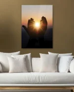 Güneşe Açılan Dua Eden Eller Kırılmaz Temperli Cam Tablo - Görsel 5