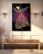 Semazen Figürlü Hat Sanatı Kırılmaz Temperli Cam Tablo - Görsel 3