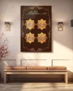 Dört Kul Sureleri Altın Motifli Kahverengi Kırılmaz Temperli Cam Tablo - Görsel 3