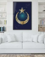 İslami Ay Yıldız Hat Sanatı Kırılmaz Temperli Cam Tablo - Görsel 2