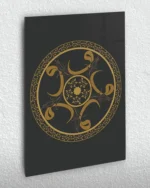 Vav Harfleri ile Geometrik Hat Sanatı Siyah Zemin Kırılmaz Temperli Cam Tablo