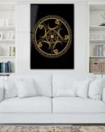 Vav Harfleri ile Geometrik Hat Sanatı Siyah Zemin Kırılmaz Temperli Cam Tablo - Görsel 2