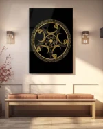 Vav Harfleri ile Geometrik Hat Sanatı Siyah Zemin Kırılmaz Temperli Cam Tablo - Görsel 3