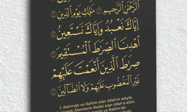Fatiha Suresi Arapça ve Türkçe Meali Kırılmaz Temperli Cam Tablo