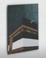 Yıldızlı Gece Kabe Manzarası Kırılmaz Temperli Cam Tablo