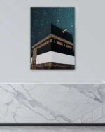 Yıldızlı Gece Kabe Manzarası Kırılmaz Temperli Cam Tablo - Görsel 4