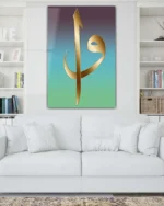 Mavi ve Kahverengi Zeminli Elif ve Vav Harfi Kırılmaz Temperli Cam Tablo - Görsel 2