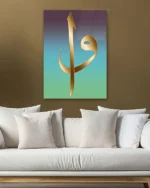 Mavi ve Kahverengi Zeminli Elif ve Vav Harfi Kırılmaz Temperli Cam Tablo - Görsel 5