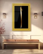 Altın Çerçeveli Siyah Zeminli Elif Harfi Kırılmaz Temperli Cam Tablo - Görsel 3