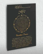 Siyah Zeminli Altın Hatlı Bereket Duası Kırılmaz Temperli Cam Tablo