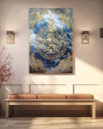 Mavi Bulutlu Altın Hatlı Ayetel Kürsi Kırılmaz Temperli Cam Tablo - Görsel 3