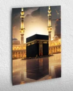 Kabe ve Mescid-i Haram Gece Manzaralı Kırılmaz Temperli Cam Tablo