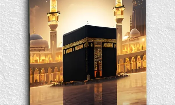 Kabe ve Mescid-i Haram Gece Manzaralı Kırılmaz Temperli Cam Tablo
