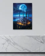 Gece Manzaralı Aydınlatılmış Camii Kırılmaz Temperli Cam Tablo - Görsel 4