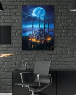 Gece Manzaralı Aydınlatılmış Camii Kırılmaz Temperli Cam Tablo - Görsel 6