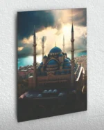 Gün Batımında Mavi Kubbeli Camii Kırılmaz Temperli Cam Tablo
