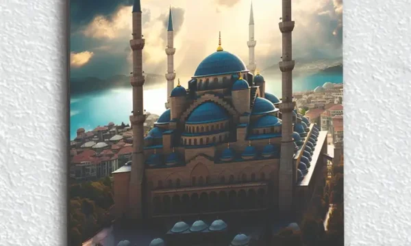 Gün Batımında Mavi Kubbeli Camii Kırılmaz Temperli Cam Tablo