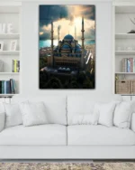 Gün Batımında Mavi Kubbeli Camii Kırılmaz Temperli Cam Tablo - Görsel 2