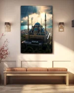 Gün Batımında Mavi Kubbeli Camii Kırılmaz Temperli Cam Tablo - Görsel 3