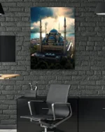 Gün Batımında Mavi Kubbeli Camii Kırılmaz Temperli Cam Tablo - Görsel 6