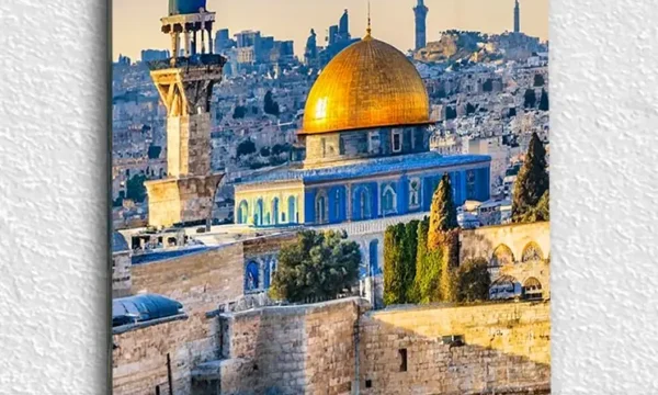 Kubbet-üs-Sahra ve Eski Kudüs Manzarası Kırılmaz Temperli Cam Tablo