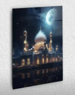 Gece Işığında Camii Kırılmaz Temperli Cam Tablo