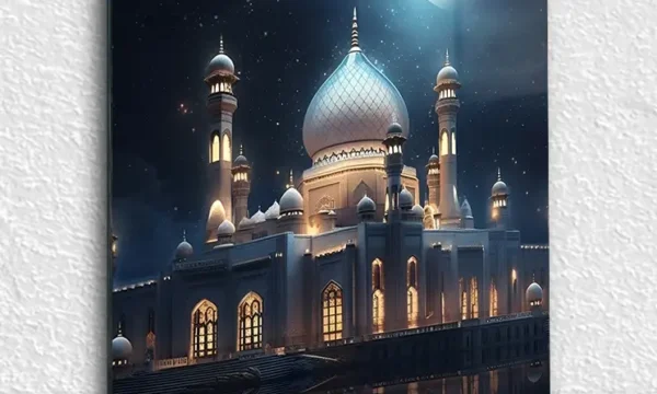 Gece Işığında Camii Kırılmaz Temperli Cam Tablo