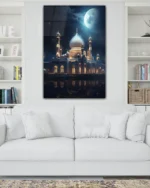 Gece Işığında Camii Kırılmaz Temperli Cam Tablo - Görsel 2