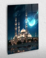 Gece Işıltısında Cami ve Ay Kırılmaz Temperli Cam Tablo