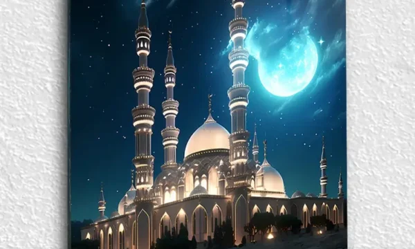 Gece Işıltısında Cami ve Ay Kırılmaz Temperli Cam Tablo