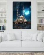 Gece Işıltısında Cami ve Ay Kırılmaz Temperli Cam Tablo - Görsel 2