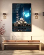 Gece Işıltısında Cami ve Ay Kırılmaz Temperli Cam Tablo - Görsel 3