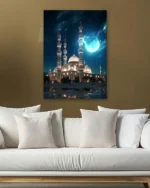 Gece Işıltısında Cami ve Ay Kırılmaz Temperli Cam Tablo - Görsel 5