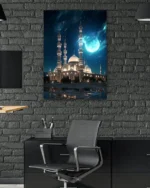 Gece Işıltısında Cami ve Ay Kırılmaz Temperli Cam Tablo - Görsel 6