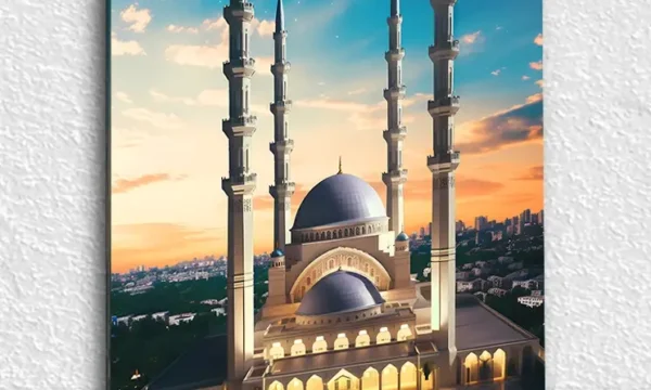 Şehir Manzarasında Aydınlık Cami Kırılmaz Temperli Cam Tablo