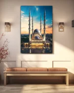 Şehir Manzarasında Aydınlık Cami Kırılmaz Temperli Cam Tablo - Görsel 3