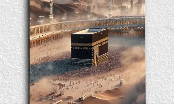 Kabe ve Mekke Manzarası Kırılmaz Temperli Cam Tablo