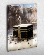 Kabe ve Mekke Dağ Manzarası Kırılmaz Temperli Cam Tablo