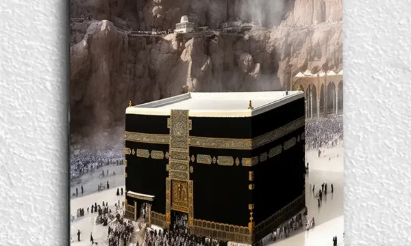 Kabe ve Mekke Dağ Manzarası Kırılmaz Temperli Cam Tablo