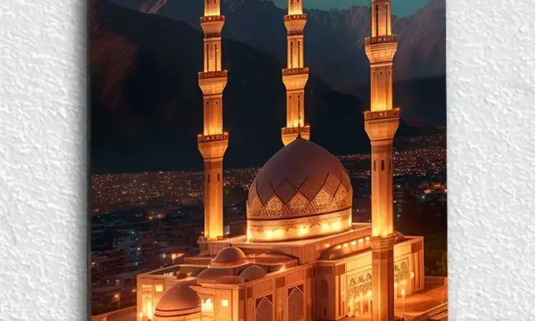 Gece Aydınlatmalı Cami Kırılmaz Temperli Cam Tablo