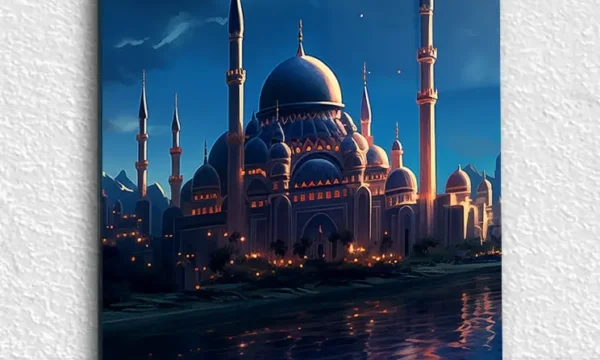 Gece Manzaralı Camii Kırılmaz Temperli Cam Tablo