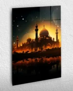 Gün Batımında Camii Kırılmaz Temperli Cam Tablo