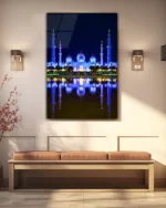Şeyh Zayed Camii Gece Manzarası Kırılmaz Temperli Cam Tablo - Görsel 3