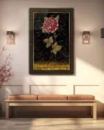 Ebru Sanatı Gül Deseni Kırılmaz Temperli Cam Tablo - Görsel 3