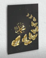 Muhammed (S.A.V) Hat Sanatı Kelebek Desenli Kırılmaz Temperli Cam Tablo