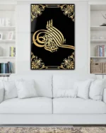 Altın Renkli Osmanlı Tuğrası Kırılmaz Temperli Cam Tablo - Görsel 2
