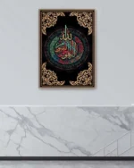 Çok Renkli Allah Yazılı Kırılmaz Temperli Cam Tablo - Görsel 4