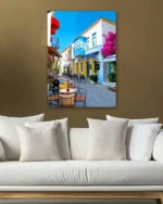 Alaçatı Sokaklarında Renkli Evler Temperli Cam Tablo - Görsel 5