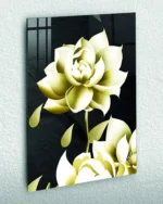 Krem Renk Lotus Çiçeği Temperli Cam Tablo